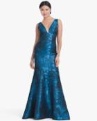 White House Black Market Carmen Marc Valvo Deep V-neck Jacquard Mermaid Gown