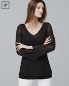 White House Black Market Petite Embroidered Mesh Knit Top