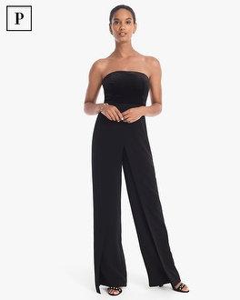 White House Black Market Petite Convertible Black Strapless Velvet Bodice Split-leg Jumpsuit