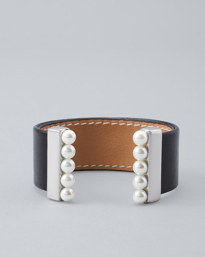White House Black Market Women's Glass Pearl & Leather Hinge Cuff