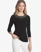 White House Black Market Women's Faux Pearl Neck Pullover Sweater