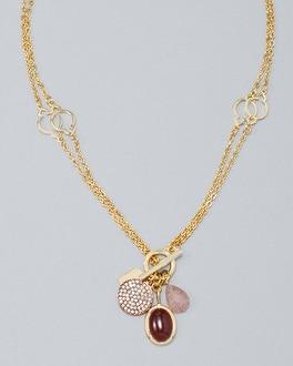 White House Black Market Convertible Strawberry Quartz & Sunstone Charm Pendant Necklace