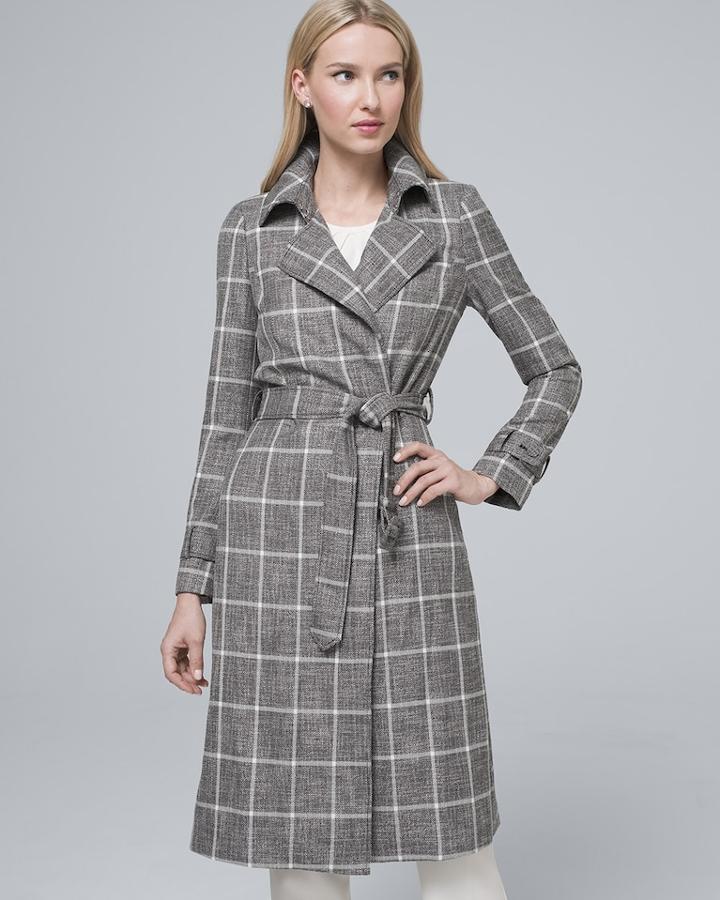 White House Black Market Women's Plaid Suiting Trench Coat