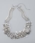 White House Black Market Glass Pearl Cluster Statement Necklace