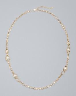 White House Black Market Oval Link & Glass Pearl Long Necklace