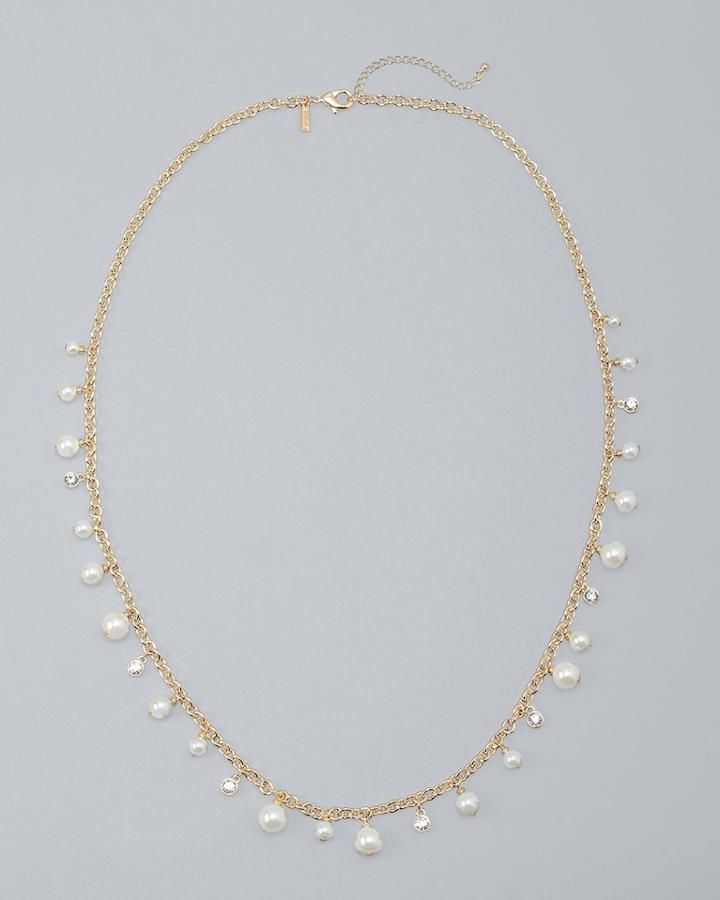 White House Black Market Women's Glass Pearl Long Station Necklace