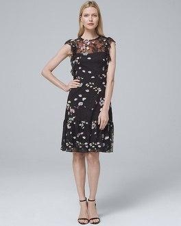White House Black Market Ml Monique Lhuillier Sleeveless Floral-embroidered Soft Fit-and-flare Dress