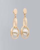 White House Black Market Women's Oval Link & Glass Pearl Earrings