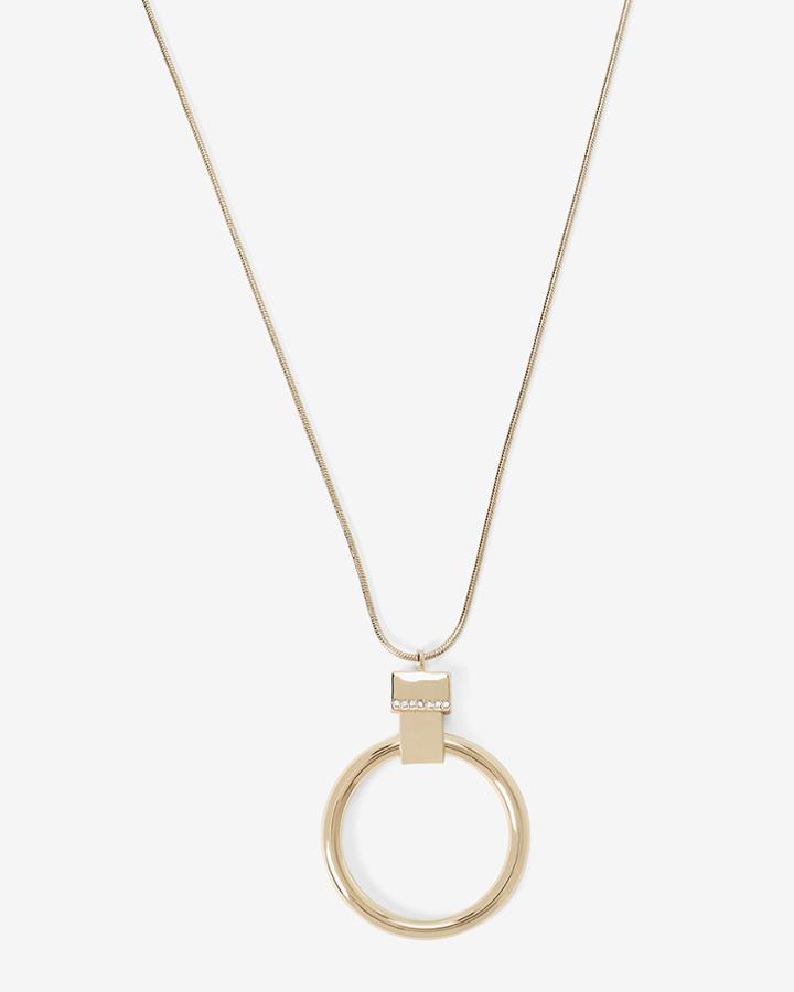 White House Black Market Women's Leather Goldtone Circle Pendant Necklace
