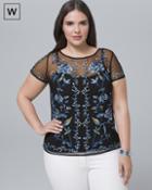 White House Black Market Women's Plus Floral-embroidered Mesh Tee