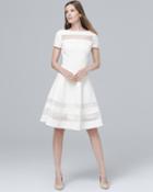 White House Black Market Banded White Fit-and-flare Dress