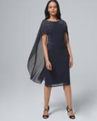 White House Black Market Women's Adrianna Papell Cape-overlay Beaded Sheath Dress