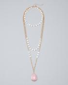 White House Black Market Women's Rose Quartz & Freshwater Pearl Convertible Necklace