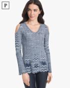 White House Black Market Women's Petite Zigzag Cold-shoulder Sweater