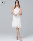 White House Black Market Women's Petite Sleeveless White Floral Lace Flounce-hem Shift Dress