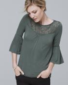 White House Black Market Women's Bell-sleeve Lace-inset Knit Top