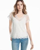 White House Black Market Women's Embroidered Lace Top