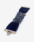 White House Black Market Women's Hematite Blue Beaded Velvet Bracelet