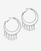 White House Black Market Women's Silvertone Crystal Double Hoop Earrings