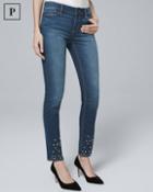 White House Black Market Women's Petite Classic-rise Faux Pearl-detail Slim Ankle Jeans