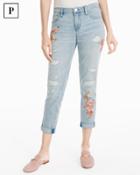 White House Black Market Women's Petite Floral Embroidered Girlfriend Jeans