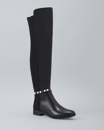 White House Black Market Women's Faux Pearl-strap Over-the-knee Boots