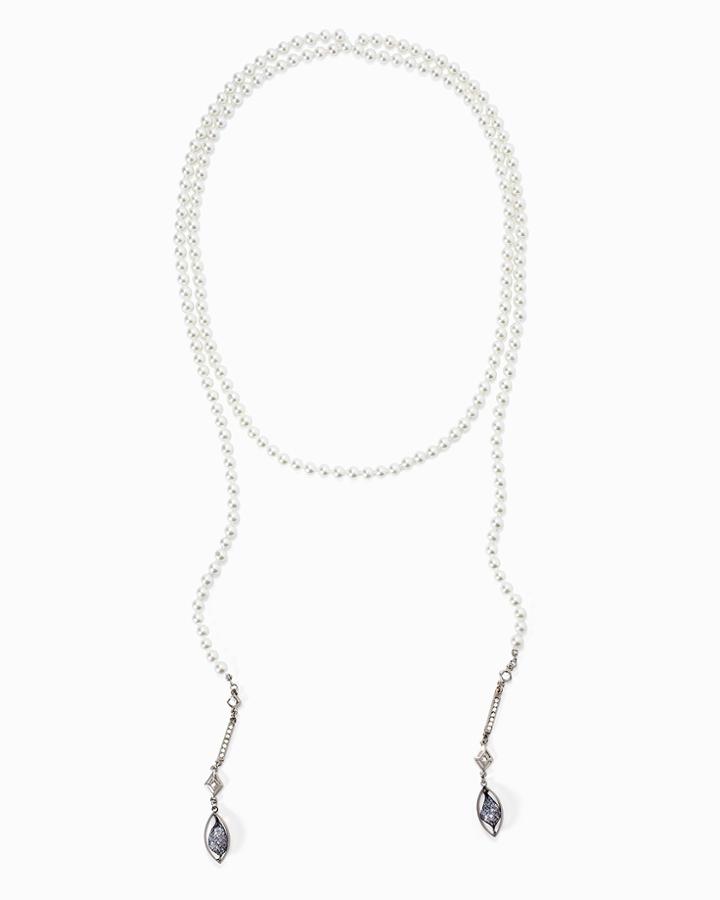 White House Black Market Women's Hematite Pearl Crystal Net Drop Lariat Necklace