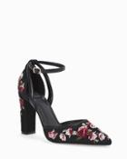 White House Black Market Suede Floral Embroidered Chunky Heels