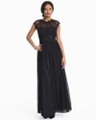 White House Black Market Adrianna Papell Black Chiffon Illusion Gown With Lace Overlay