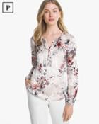 White House Black Market Petite Silk Burnout Floral Blouse