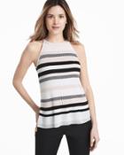 White House Black Market Women's Sleeveless Stripe Woven Hem Sweater