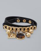 White House Black Market Women's Leather Double-wrap Charm Bracelet
