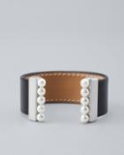 White House Black Market Glass Pearl & Leather Hinge Cuff