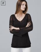White House Black Market Women's Petite Embroidered Mesh Knit Top
