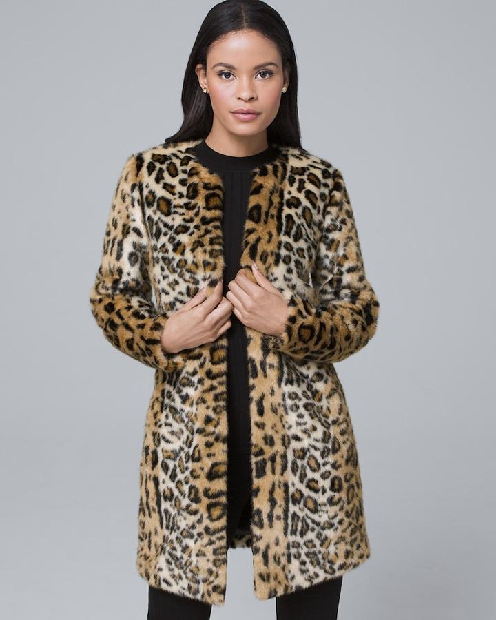 White House Black Market Women's Leopard-print Faux Fur Coat