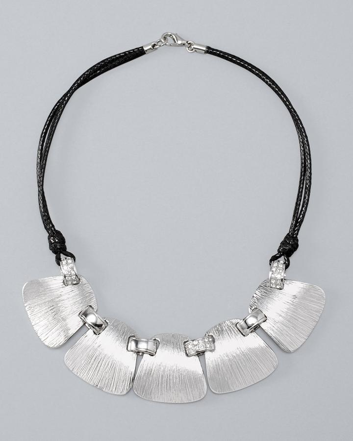 White House Black Market Women's Leather-cord Short Metal Necklace