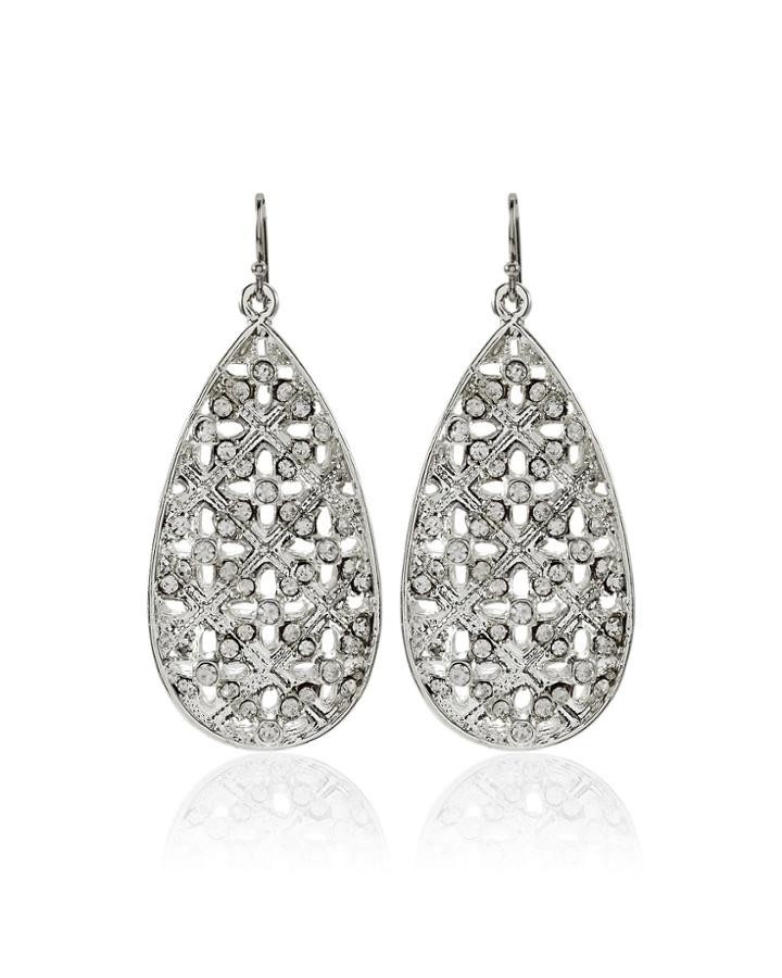 White House Black Market Women's Silvertone Teardrop Crystal Earrings