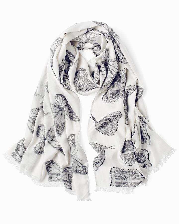 White House Black Market Women's Living Beyond Breast Cancer Butterfly Print Oblong Scarf