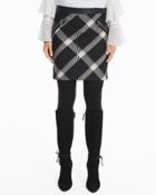 White House Black Market Women's Leather Trim Plaid Boot Skirt