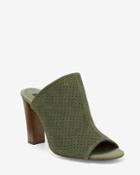 White House Black Market Military Green Suede Perforated Mules