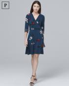 White House Black Market Women's Petite Reversible Floral/geo Print Knit Faux-wrap Dress