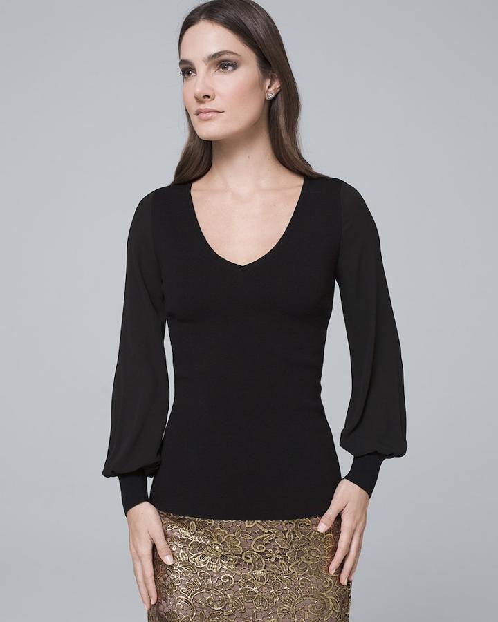 White House Black Market Women's Woven Blouson-sleeve Sweater