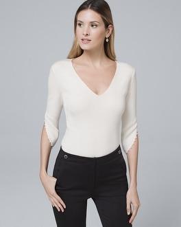 White House Black Market Faux Pearl-sleeve Sweater