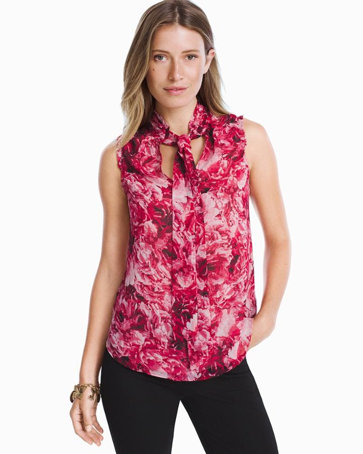 White House Black Market Women's Floral Tie-front Shell Top
