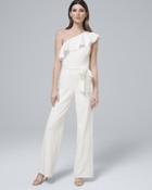 White House Black Market Adrianna Papell One Shoulder Flounce White Jumpsuit