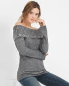 White House Black Market Women's Off-the-shoulder Embellished Sweater