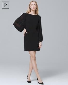 White House Black Market Petite Chiffon Sleeve Black Shift Dress