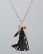 White House Black Market Women's Leather Tassel & Tortoise Shell-charm Pendant Necklace