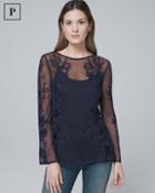 White House Black Market Women's Petite Floral-embroidered Mesh Tunic