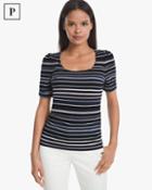 White House Black Market Women's Petite Elbow-sleeve Stripe Knit Tee